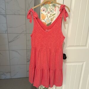 Soft and cute peachy pink dress with bow tie shoulders